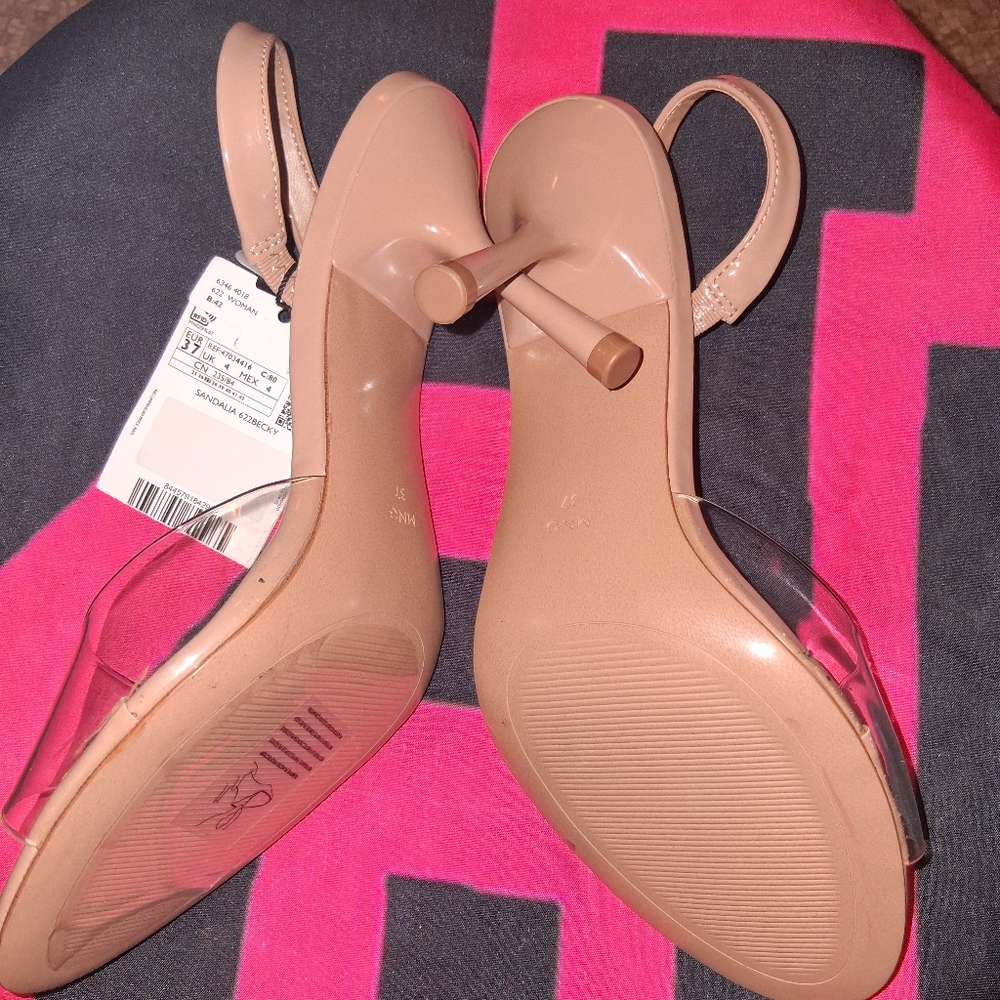 Mango Nude Beige Clear Strap Slingback Sandals - Picture 11 of 15